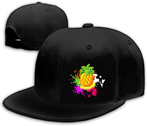 Snapback Hats for Men Flat Bill Black Adjustable Baseball Cap Trucker Hat for Dad American Flag Pirate Skull Caps Cool - color: Rainbow Color Pineapple
