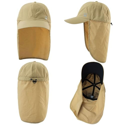 TOP-EX L/XL/XXL UV50+ Waterproof Neck Flap Baseball Sun Cap - color: Khaki, size: XX-Large