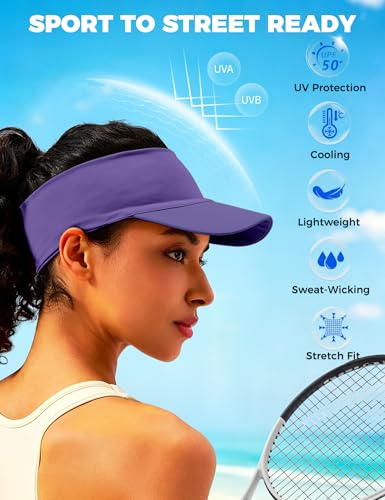 ROYBENS Cooling Visor Hat Women Men, Elastic Headband Sun Visor Golf Cap - color: Purple