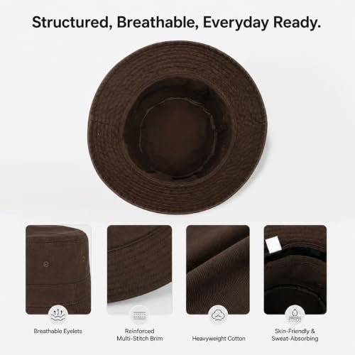 Cotton Bucket Hat Packable Beach Sun Hat for Women Men - color: Coffee