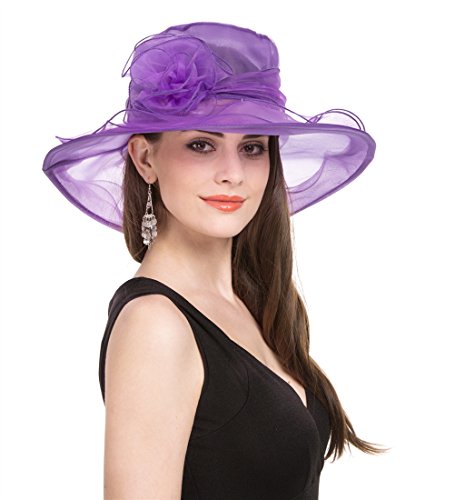 SAFERIN Women's Organza Church Fascinator Bridal Tea Party Wedding Hat - color: Sfhat-001-purple