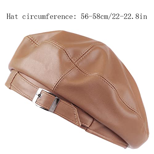 Women Buckle Spring Fall Winter Faux Leather Beret Classic British Style Hat - color: Yellow