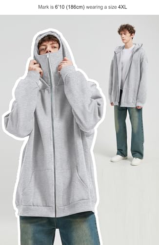 Zip Up Balaclava Hoodie Warm Sweatshirts Fleece Jackets Outwear - color: Light Grey, size: Medium