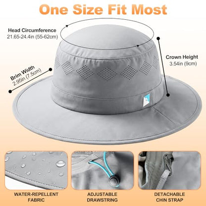 Seektop UPF 50+ Sun Hat for Men Women, Adjustable Wide Brim Fishingt Hat - color: Light Grey