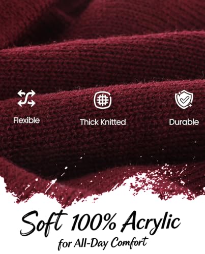 Home Prefer Men's Winter Beanie Hat with Brim Warm Double Knit Cuff Beanie Cap Watch Radar Hat - color: Burgundy