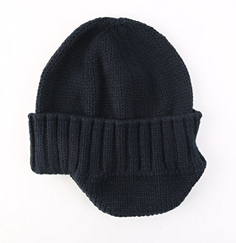 Home Prefer Mens Winter Hat Knit Earflap Hat Stocking Caps with Ears Beanie Hat - color: Navy Blue