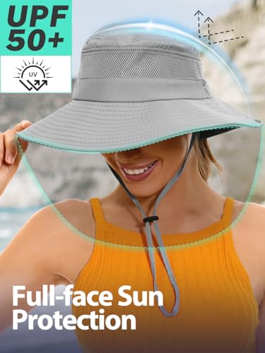 EW East Water Sun Beach Hat for Women, UPF50+ Waterproof with Ponytail Hole - color: Grey