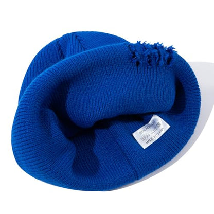 Frayed Knit Hat Winter Beanie for Men Women Hip-hop Slouchy Ripped Knitted Hat Unisex Skull Caps Ski Hat Watch Caps - color: Mg-zzm24pd38-blue