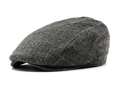 Men's Classic Patchwork Herringbone Checker Plaid Newsboy Ivy Hat Flat Cap - color: Gray Plaid, size: Large-X-Large