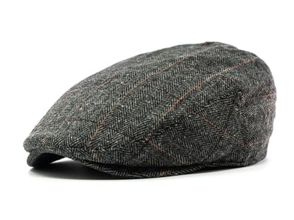 Men's Classic Patchwork Herringbone Checker Plaid Newsboy Ivy Hat Flat Cap - color: Gray Plaid, size: Large-X-Large