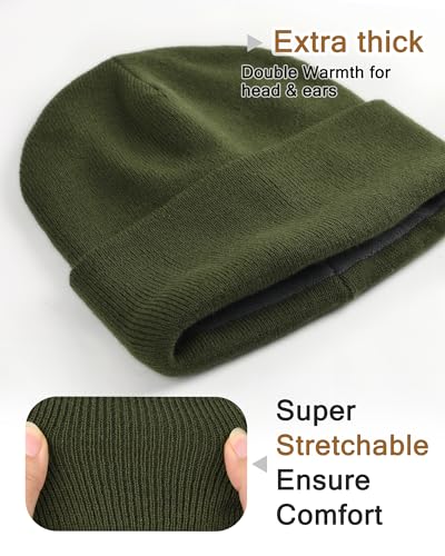 FURTALK Mens Winter Fleece Lined Knit Cuffed Beanie - color: Green