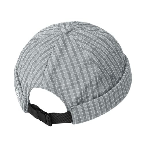 Croogo Checked Brimless Hat Lightweight Quick Dry Docker Cap for Men - color: Gray