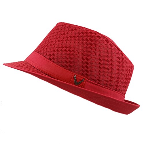 The Hat Depot Light Weight Classic Soft Cool Mesh Crushable Fedora hat - color: Red, size: Large-X-Large
