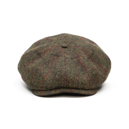 Sterkowski Shelby | 100% Harris Tweed Newsboy Cap for Men | 8 Panel Peaky Style Hat - color: Green/Red Check, size: 7