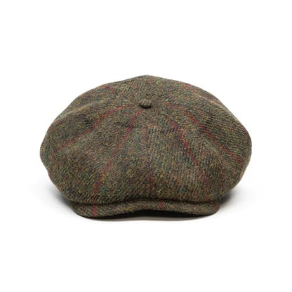 Sterkowski Shelby | 100% Harris Tweed Newsboy Cap for Men | 8 Panel Peaky Style Hat - color: Green/Red Check, size: 7