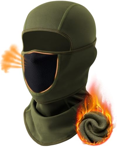 Balaclava Face Ski Mask with Movable Design for Men Women-Fleece Winter Face Covering for Cold Weather Skiing Outdoor Work - color: Armygreen