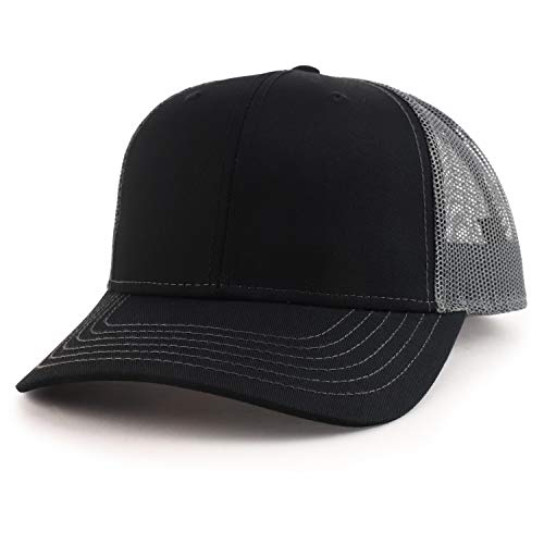 Armycrew Oversize XXL Low Profile Two Tone Mesh Back Trucker Baseball Cap - color: Black Charcoal