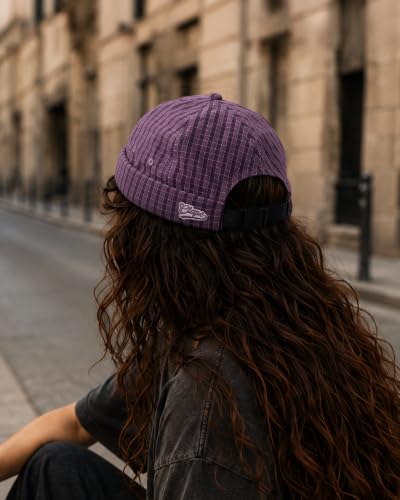 Croogo Checked Brimless Hat Lightweight Quick Dry Docker Cap for Men - color: Purple