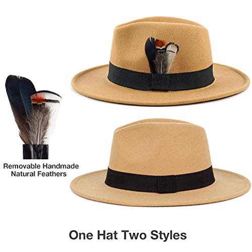 Classic Fedora Hats for Men & Women Wide Brim Felt Hat Panama Dress Fedora Hat - color: A-camel, size: Medium