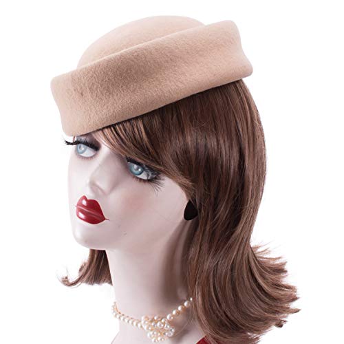 Lawliet Womens 100% Wool Felt Fascinator Hostess Pillbox Millinery Hat Base B028 - color: Camel