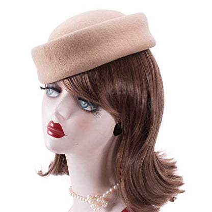 Lawliet Womens 100% Wool Felt Fascinator Hostess Pillbox Millinery Hat Base B028 - color: Camel