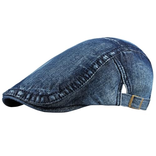 meioro Women Denim Newsboy Hat Cotton Flat Cap Ivy Gatsby Driving Hunting Gatsby Cabbie Denim Hats for Men - color: Dark Blue-a