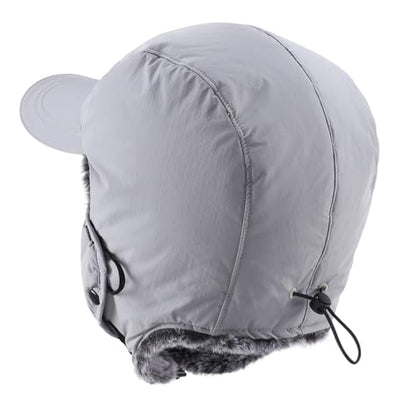 Home Prefer Waterproof Mens Faux Fur Trooper Trapper Hat Hunting Warm Winter Hat with Ear Flaps Visor Face Mask - color: Grey