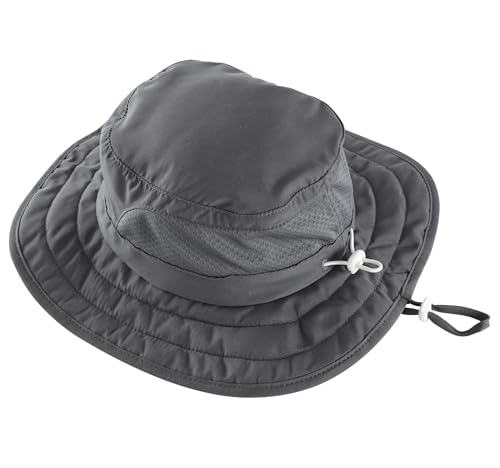 Connectyle Kids Foldable Wide Brim Sun Hat UPF 50+ Sun Protection Bucket Hats Breathable Summer Beach Hat for Boys Girls - color: Dark Grey, size: Small