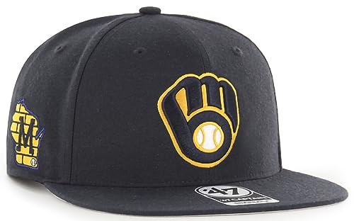 47 MLB Sure Shot Captain Hat Adjustable Structured 6-Panel Snapback Hat Cap, Adult One Size Fits All - color: Milwaukee Brewers