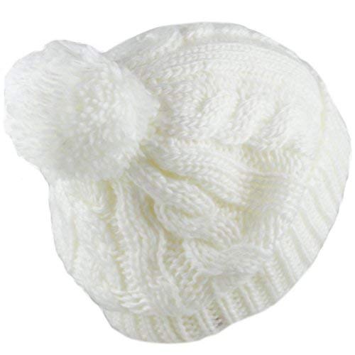 Women and Men Beanie Daily Winter Oversized Thick Stretchy Knitted Pom Pom Beanie Fleece Lined Beanie Hat - color: 1. Curly White