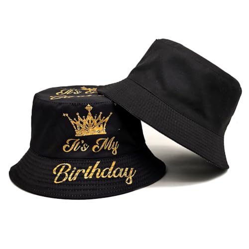 Bucket Hat Beach Sun Hat Fishing Hat for Women Men, Summer Outdoor Travel Packable Fisherman Hat - color: Birthday Crown