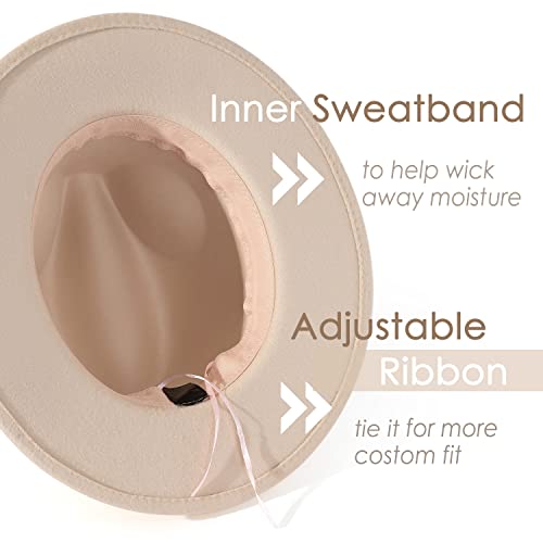 Lisianthus Women Classic Felt Fedora Wide Brim Hat with Belt Buckle - color: Creamy