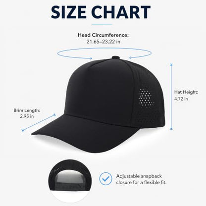 5 Panel Baseball Cap Quick Dry Mesh Snapback Hat for Women Men - color: Black