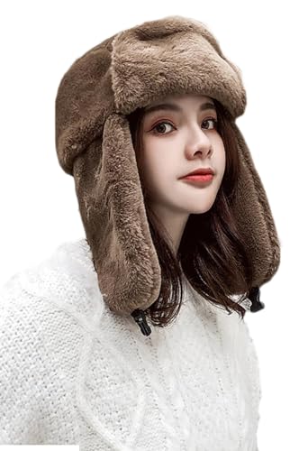 MioCloth Faux Fur Winter Earflap Russian Ushanka Hat - Fur Lined Winter Cap - color: Brown