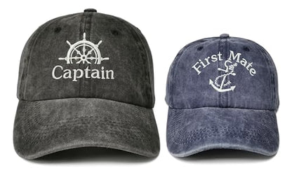 Embroidered Captain & First Mate Baseball Caps Set for Men Women - color: Captain (Black) - Toddler First Mate (Navy)