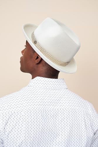 Pineapple&Star Genoa Fedora Bucket Sun Straw Beach Hat Fine Braid UPF50+ Unisex - color: Off-white Amiens, size: Small