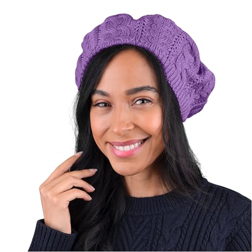 Nollia Soft Knit Solid Color Beanie, Chic, and Lightweight Crochet Knitted Style Beanie Hat for Women, One Size Slouchy Hat - color: Lavender