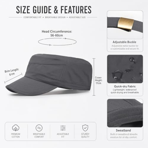 Cadet Army Cap Unisex Military Hat Adjustable Flat Top Cap Baseball Cap - color: Dark Grey