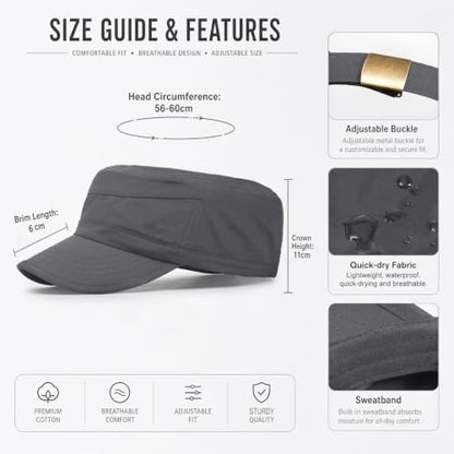 Cadet Army Cap Unisex Military Hat Adjustable Flat Top Cap Baseball Cap - color: Dark Grey