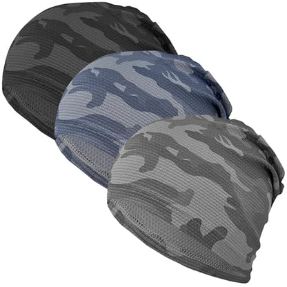 3-Pack Cooling Camo Skull Caps Summer Beanies for Men Women - color: Camo-black+dark Grey+bule