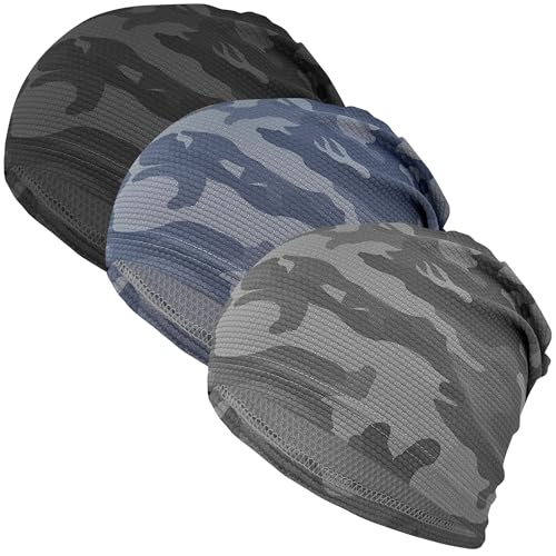 3-Pack Cooling Camo Skull Caps Summer Beanies for Men Women - color: Camo-black+dark Grey+bule