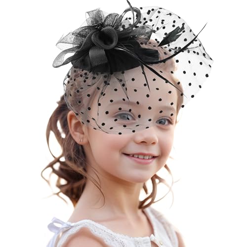 Zinniday Feather Fascinator Hats for Girls - Black Derby 2026 Fascinators with Hair Clip, Kentucky 1920s 50s Rose Mesh Victoria Tea Party Hat for Lady Women Church Wedding Attire Fancy Dress Up - color: Black