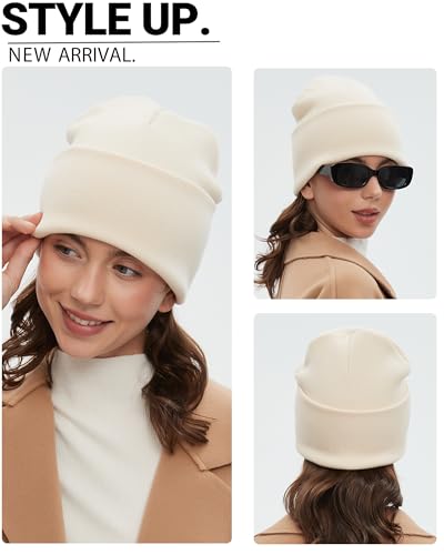 100% Cotton Beanie Lengthen Cuffed Beanies Knit Winter Hats Unisex - color: 1-beige