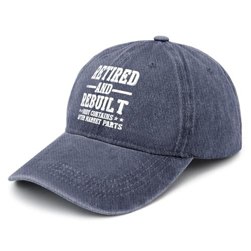 Retired and Rebuilt Hip Knee Replacement Parts Hat Men Dad Hats Funny Birthday Gifts for Women - color: Navy Blue