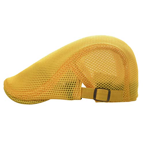 VOBOOM Men Mesh Newsboy Flat Cap Ivy Cabbie Newsboy Cap - color: Yellow