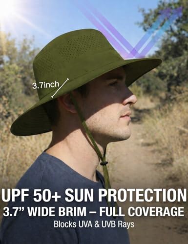 Oversize Large XXL Sun Boonie Hat for Men Women Wide Brim UPF 50+,Bucket Waterproof Quick Dry Safari Hats for Fishing Hiking - color: Army Green, size: Medium-Large