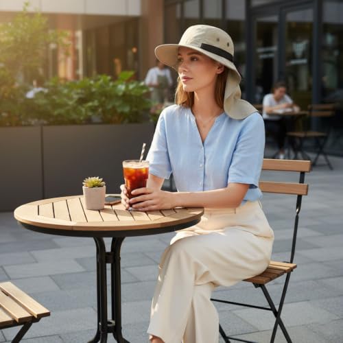 Tirrinia Wide Brim Sun Hat with Neck Flap for Men & Women - color: # Khaki