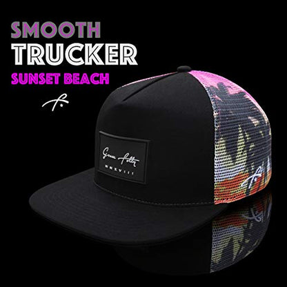 Grace Folly Trucker Hat for Men & Women. Snapback Mesh Caps - color: Sunset Beach
