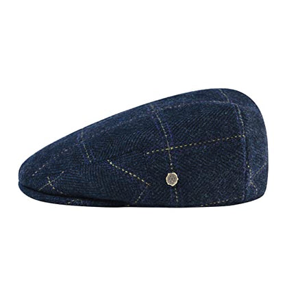 VOBOOM Men's Herringbone Flat Ivy Newsboy Hat Wool Blend Gatsby Cabbie Cap - color: Plaid Blue, size: 7 5/8