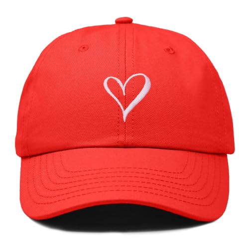 Hand Drawn Heart Hat Womens Embroidered Baseball Cap - color: Red
